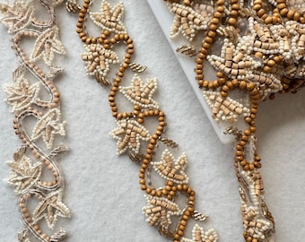 Beaded Trim. Col.Natural/Wooden beads. Sold by the Yard. Costume, Trimmings.