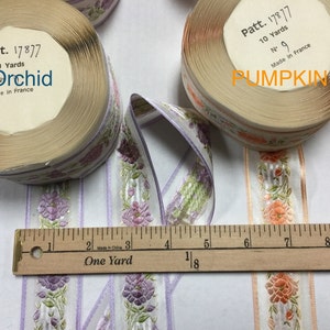 French Vintage Jacquard Floral Ribbon. Made in France. Sold by the Yard.