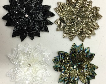 Beaded and Sequinned Sew-on Appliqué Flower. Beaded Trims,Beaded Appliqué,Beaded Motifs.