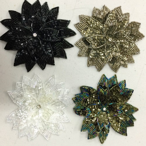 Beaded and Sequinned Sewon Appliqué Flower. Beaded Etsy