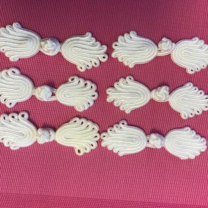 6 Pairs White Braided Cord Frog Closure Buttons.Purse Toggle, Frogs, Fabric Closure,Toggles, Buttons Closers.