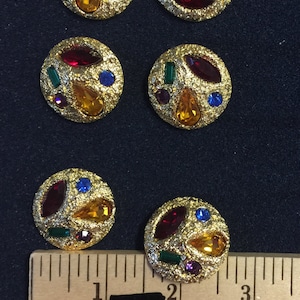 8 Antique Gold Multi Colour Buttons  Design with Crystal . Made in  Czechoslovakia.