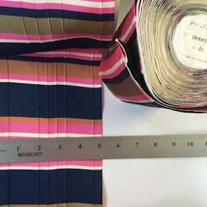 Striped Vintage Gros Gain Ribbon. Made in France. Gros Grain Rayon Cotton Ribbons. Sold by the yard. 5 Inches Wide.