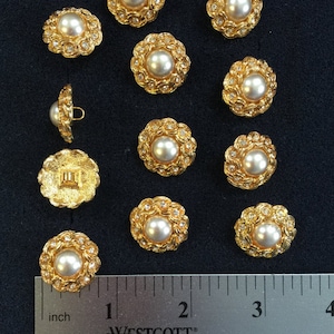 160 Vintage Pearl Buttons Gold. Czech Rhinestone Buttons. Made in Czech Republic. Size 7/8