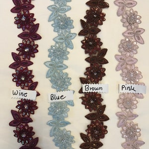 Beaded Sequin Embroidery Ribbon Lace Trim.Pearl Beaded Lace Trim. Sold by the yard.