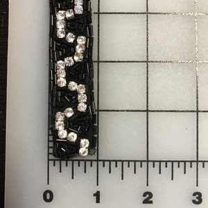 Black Beaded Rhinestone Trims. Beaded Appliqué,Beaded Motifs. Sold By the Yard.