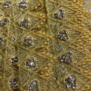 Gorgeous Yellow Beaded Sequins Trim. Sold by Yard.Trims, Appliqué Trimming,Embellishment,Hat Trims, Doll Trim, Beaded Motif.