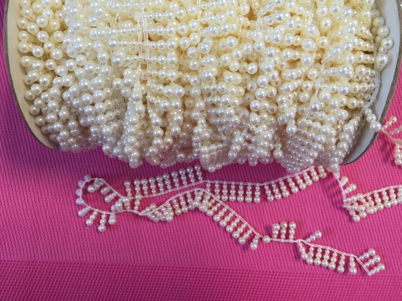 Pearls on roll vintage pearls pearls strands Continuous pearls Vintage Shiny Textured Pearls 36 Yards of Vintage Woven Edge Pearls