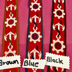 Wheels/Anchors Vintage Nautical Jacquard Ribbon.Made in France. Sold by the yard.