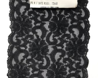 Black Soft Stretch Scalloped Lace. Sold by the yard. Made in the USA.