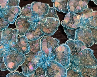 Turquoise AB  Sequin Flower. Appliqué Patch, Appliqué. Sold individually. DIY Project. 3 Inches
