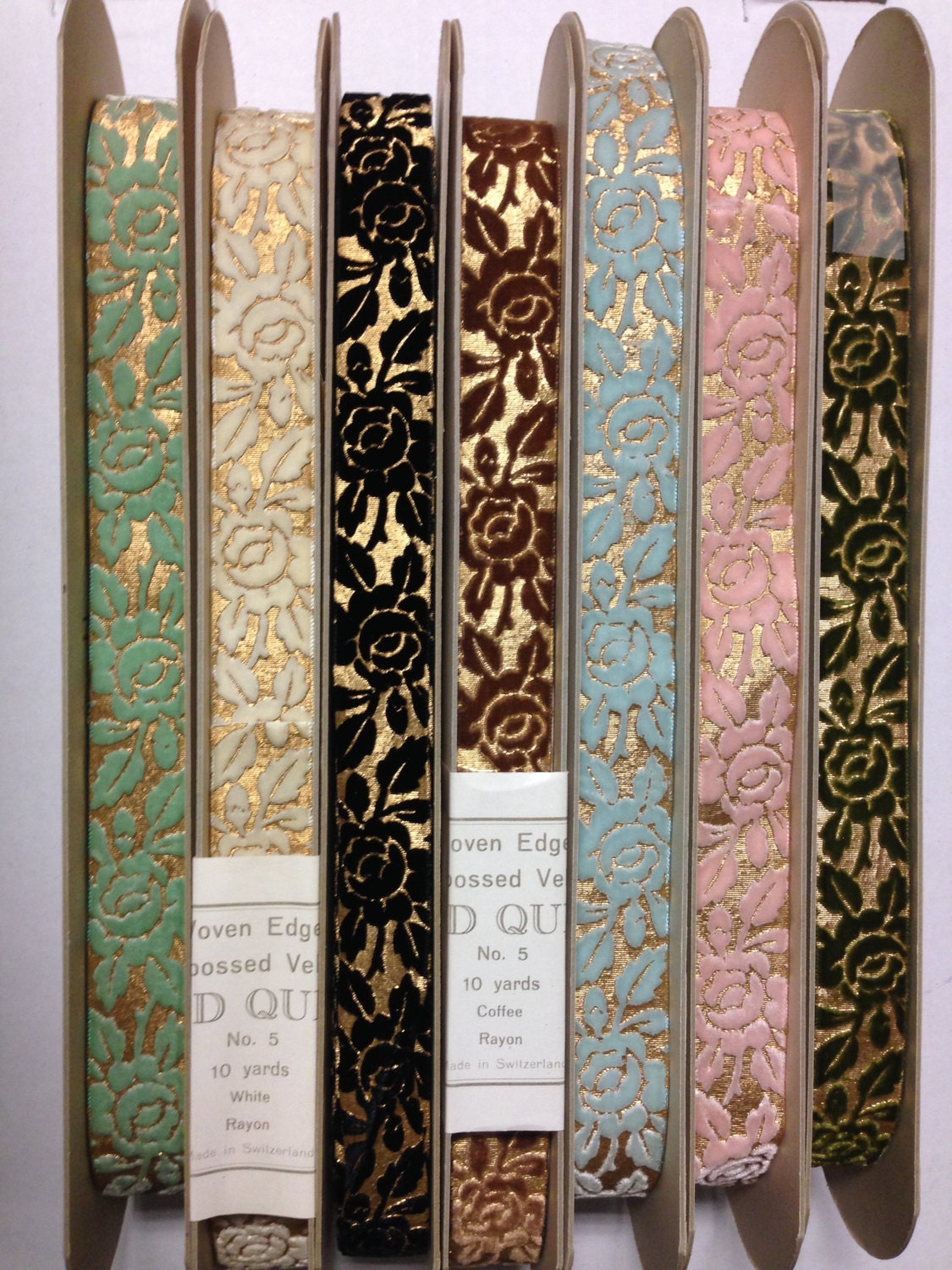 Floral Ribbon Collection of Woven Edge Embossed Velvet Gold Etsy UK