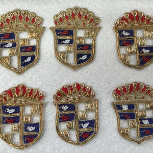 Vintage Heraldic Shield Design Metallic Thread Hand made Blazer Crest--One Piece. Vintage Patch.