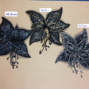 Huge Wide Sequinned Flowers with Black Beads Beaded.