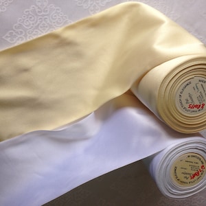 Satin Ribbon: Society Rayon Satin Ribbon Collection. 6 7/8” Wide, Made in Switzerland, Sold by the Yard[s] OR by the Roll[s] of 10 yards.