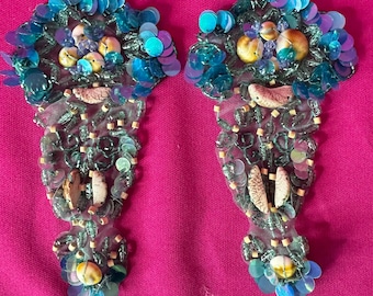 Heavily beaded Appliqué Trimming. Sold by the pair. Embellishment,Hat Trims, Beaded Motif.