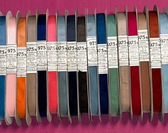 975. No.5.  10 Yards of Vintage Velvet Ribbons. Made in Switzerland. Silk Satin Back Ribbon.Velvet Ribbons. Many colours too choose from.