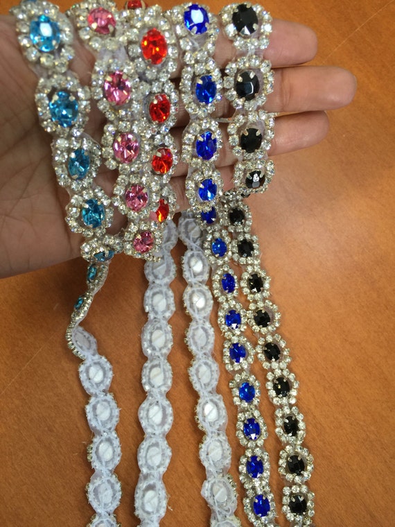 5 Colours of Rhinestone Trim. Narrow Trim, Narrow Rhinestone, Rhinestone.