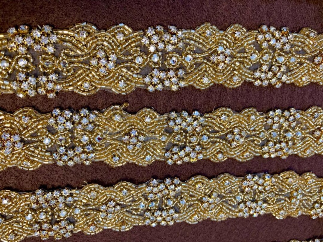 Gold Beaded Rhinestone Trim. Bridal Trim,embellishments Rhinestones