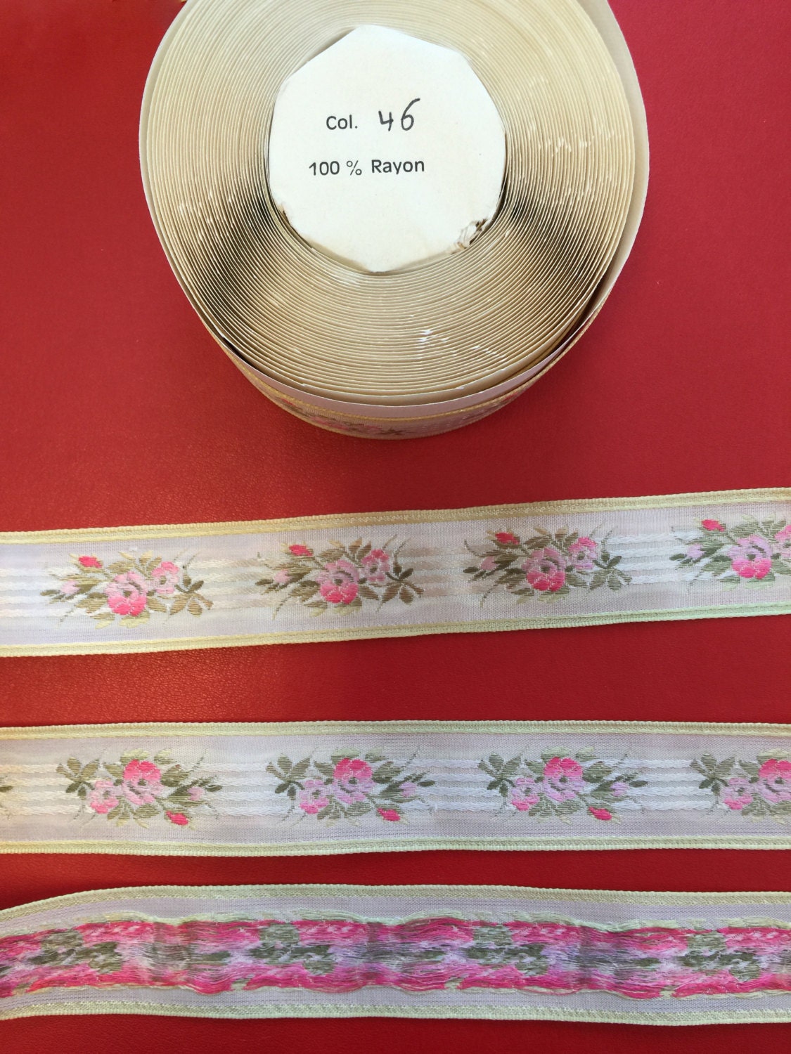 French Vintage Floral Ribbon With Pattern. Made in France. Etsy