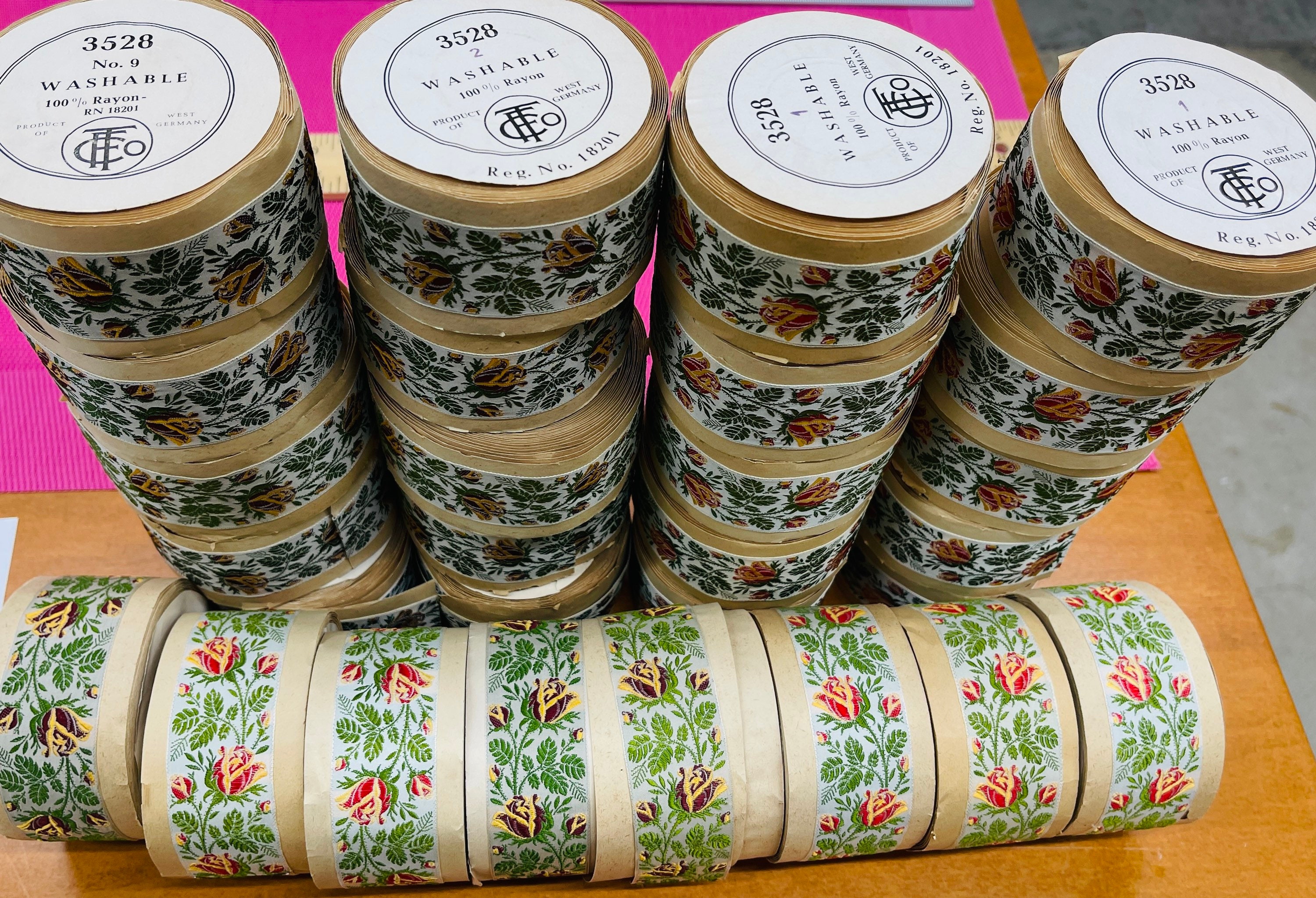 Vintage Floral Jacquard Ribbon. Made in West Germany. Sold by the