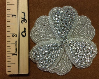 One Pieces Rhinestone Beaded Appliqué,  Beaded Patch,  Bridal Appliqué. Silver or Gold