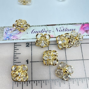 12 Vintage Czech Glass Buttons Crystal Clear Gold Metal Shank. Made in Czech Republic. Vintage Buttons, Crystal Buttons,Glass Buttons