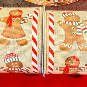 Gingerbread Christmas Ribbons. Sold by the yard. Holiday decorations ribbons
