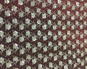 5 Yards of Vintage Rochelle Sequin Lace. Ivory Lace, Sequins Lace Fabric.Floral Lace, Sequins Floral Lace