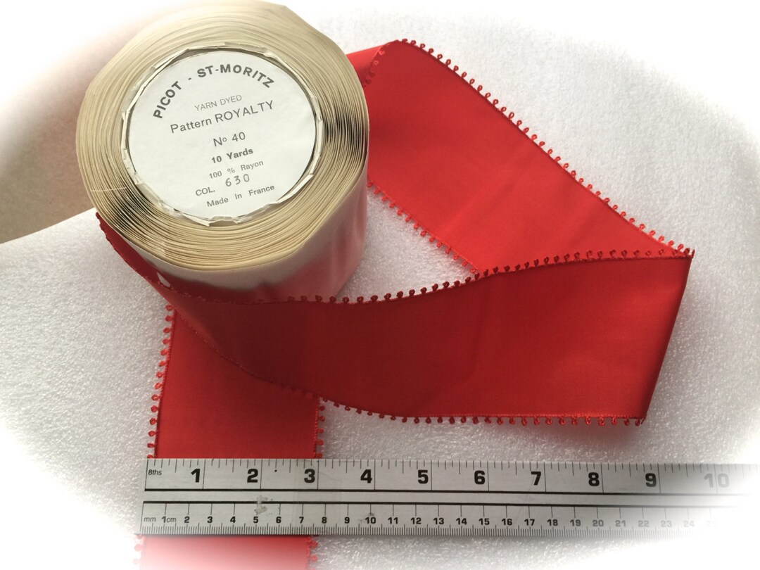Red Picot Edge Taffeta Ribbon 100% Rayon 3” Wide, Made in France. Sold ...