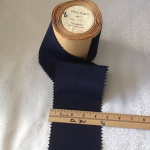 4 1/2 &quot; WIDE Vintage Ribbon Pretty Picot Edge.Width - 100% Acetate, Made in Switzerland. Navy Blue. Sold by the yard.