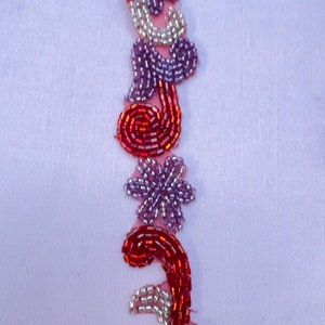 Beaded Trim. Trims, Doll Trims,Costumes, Home Decor, Motifs. Priced Per Yard. Col. Red/Violet/Silver
