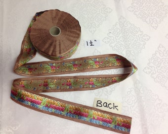 Vintage Jacquard Floral Brown Ribbon Collection. Sold by the yard. Rayon Made in France