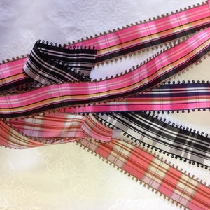 Vintage Plaid Taffeta Ribbon, Rayon, Made in France, 1 5/8 Wide. Sold by the roll. Rayon image 5