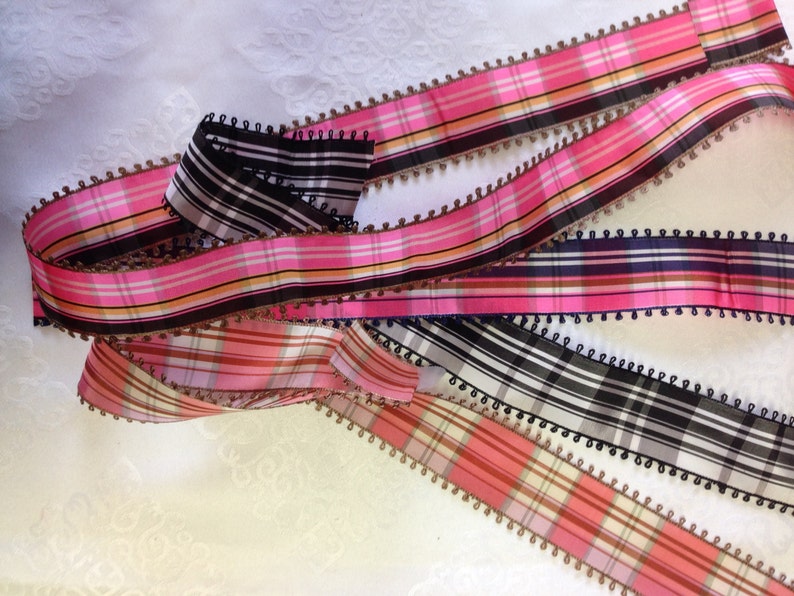 Vintage Plaid Taffeta Ribbon, Rayon, Made in France, 1 5/8 Wide. Sold by the roll. Rayon image 5