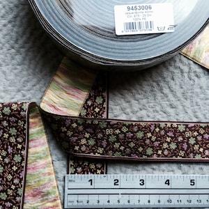 Vintage Jacquard Ribbon, Trim with Embroidered Florals.  Floral Ribbons, Jacquard Ribbon, Jacquard Trims. Sold By the Yard.