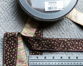 Vintage Jacquard Ribbon, Trim with Embroidered Florals.  Floral Ribbons, Jacquard Ribbon, Jacquard Trims. Sold By the Yard.