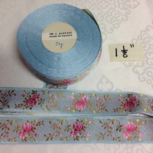 Vintage Jacquard Floral Ribbon Collection. Sold by the yard. Acetate, Made in France, 1 1/8 Wide. image 3
