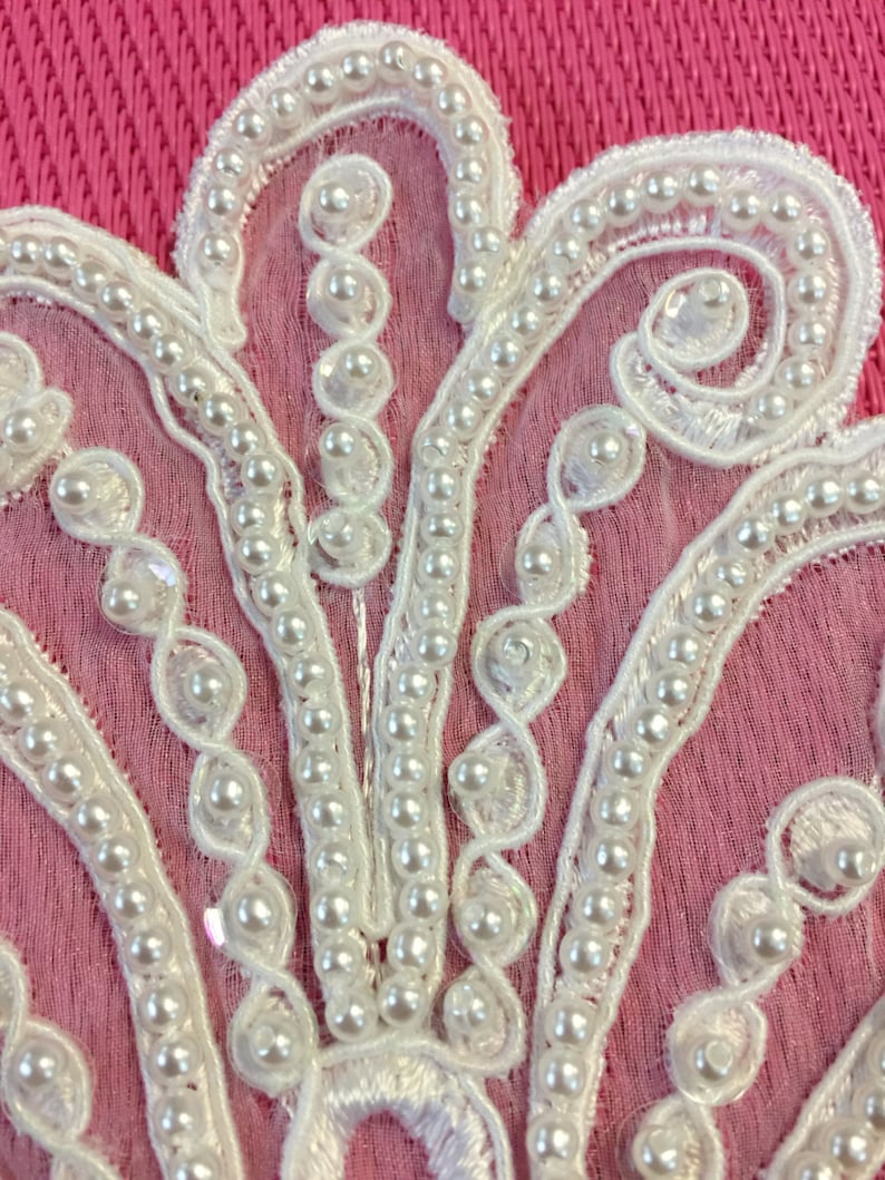 One Pair of Vintage Beaded Appliqués. Pearl Beaded Appliqué Etsy