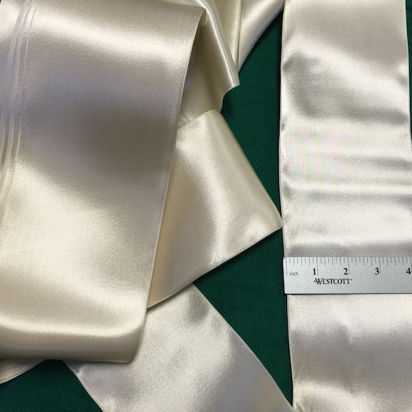 Vintage Double Faced Satin Ribbon in White, 4 1/2” Wide. Sold by the yard.