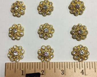 Rhinestone Gold Flower Button. Made in Czech Republic. Gold Buttons. Sold by 12 pieces.