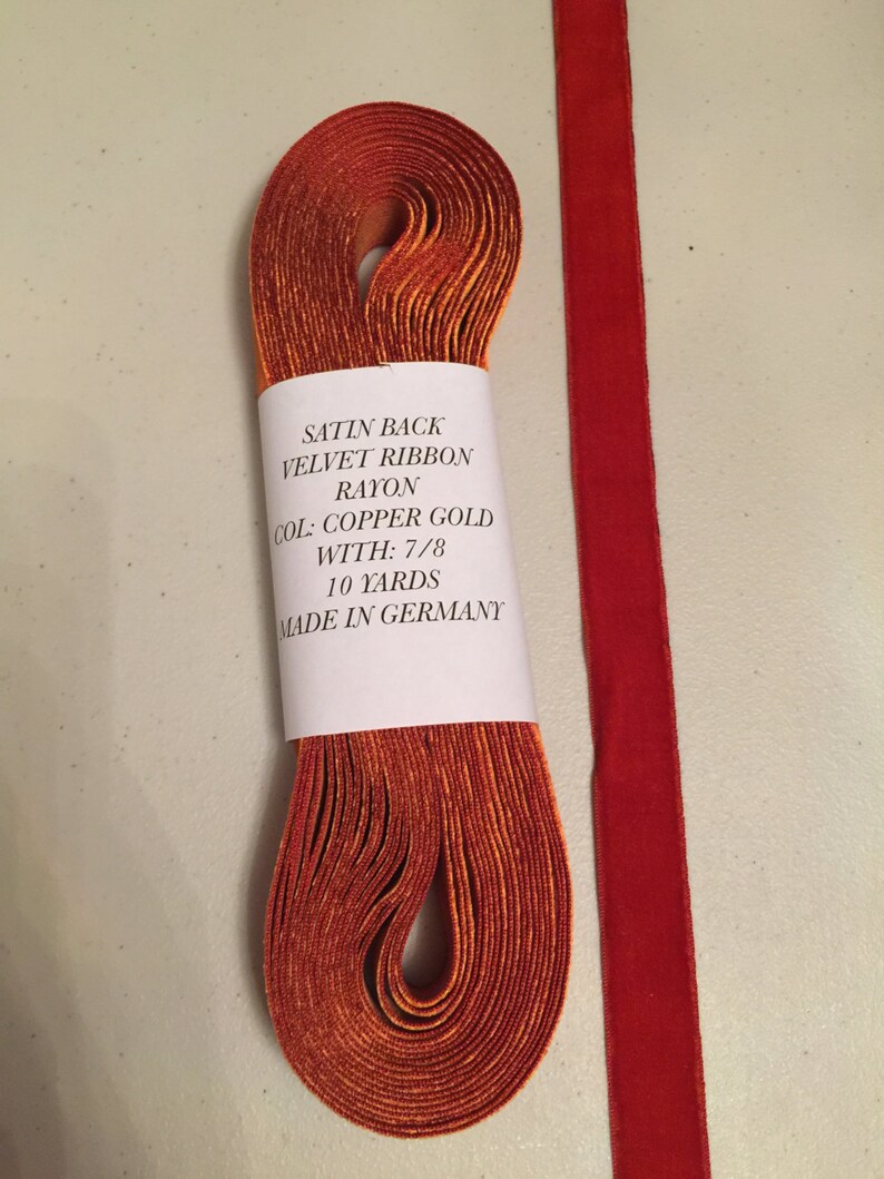 Antique Velvet Satin Back Ribbon Copper Gold Shade 7/8