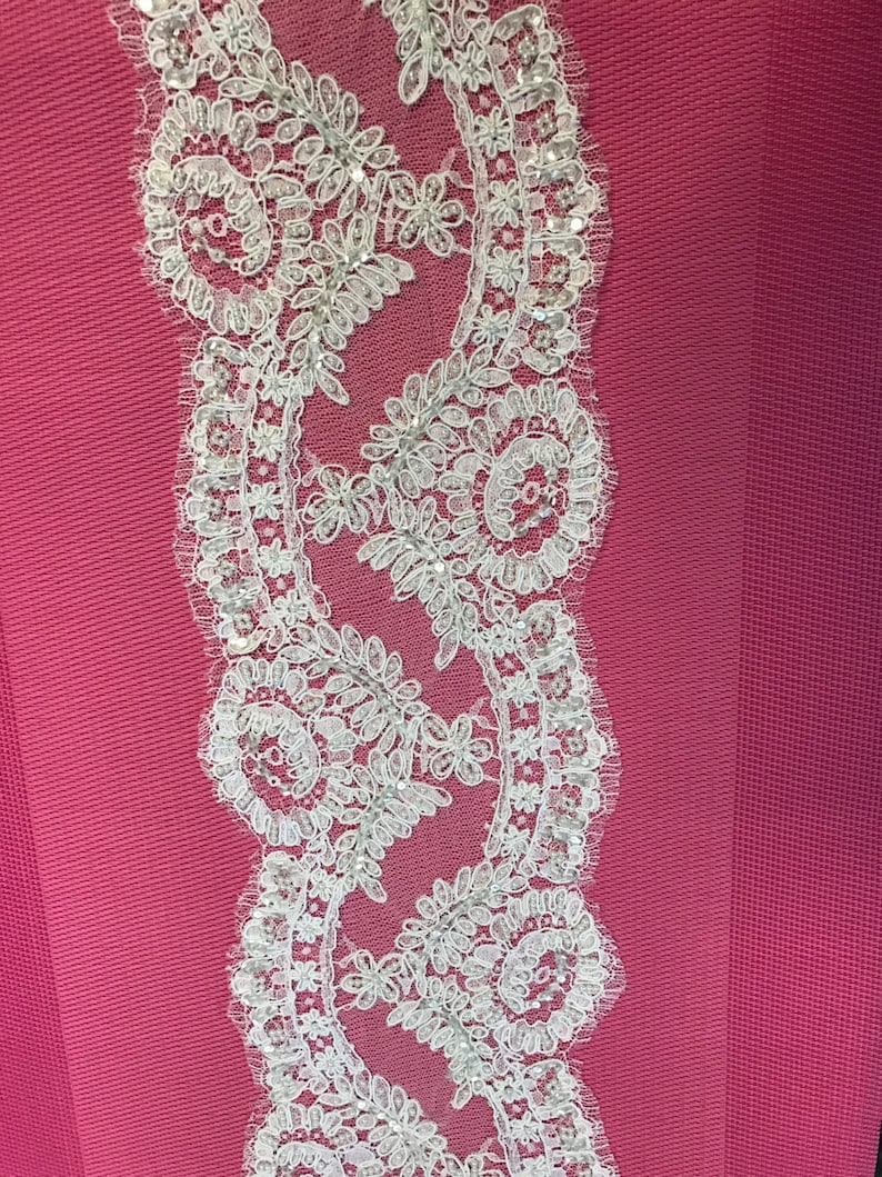 Made in France Sold by Yards. Vintage FrenchLace.White Lace Trim for Bridal Veil Lace Trim