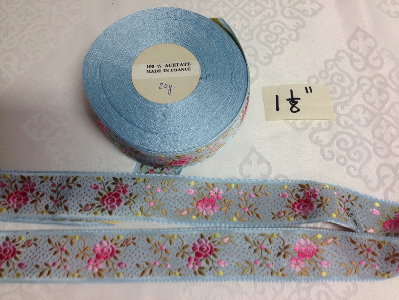 Vintage Jacquard Floral Ribbon Collection. Sold by the yard. Acetate, Made in France, 1 1/8 Wide. image 4