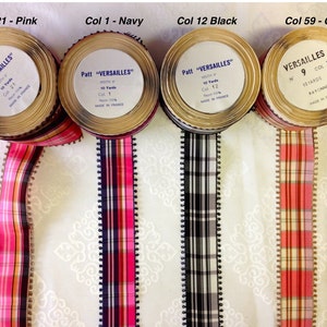 Vintage Plaid Taffeta Ribbon, Rayon, Made in France, 1 5/8 Wide. Sold by the roll. Rayon image 2