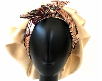 FULL satin lined bonnet made with 2 Satin plies and African Fabric