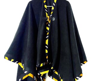 African fabric Samakaka and fleece women cape poncho