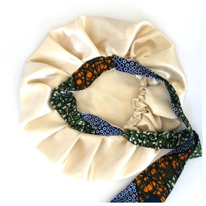 FULL satin lined bonnet made with 2 Satin plies and African Fabric