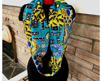 African Fabric Patchwork Infinity Scarf. Made with ankara fabric, wax print. Unique Item.