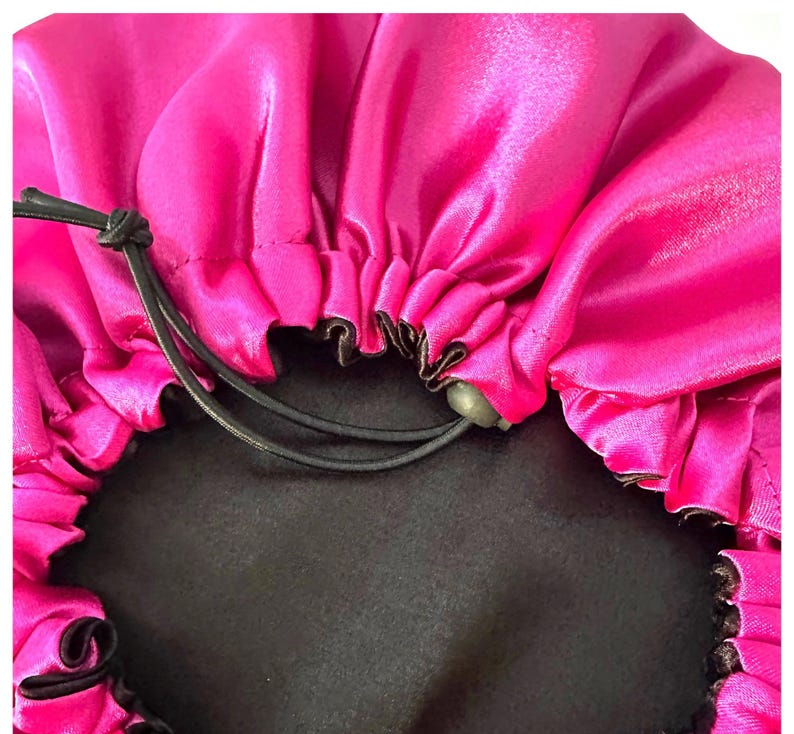 Reversible Satin Bonnet Pink & Black – Adjustable Night Hair Protection ...